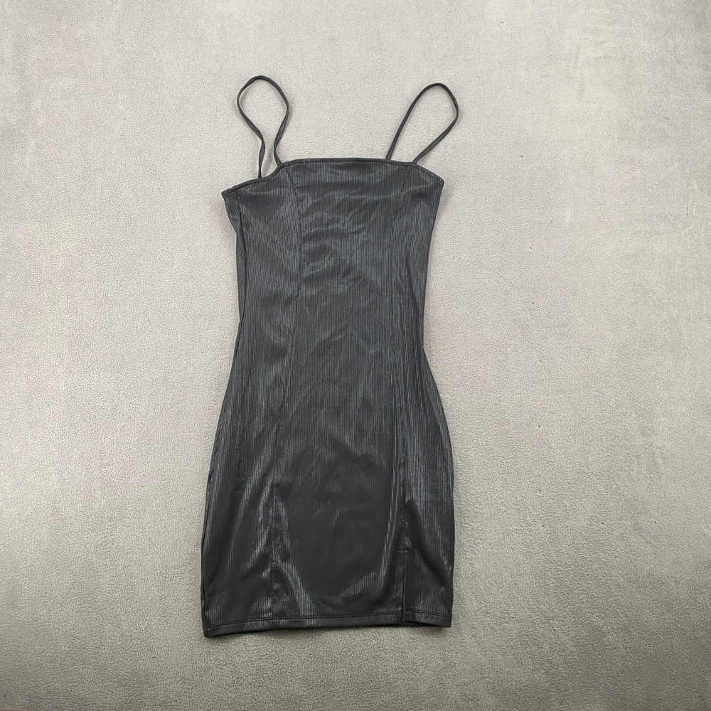 H&M Divided Black Metallic Ribbed Bodycon Mini Dress Sleeveless Small 7966